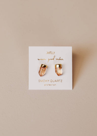 Gold Dip Point - Smoky Quartz - Gold Earrings