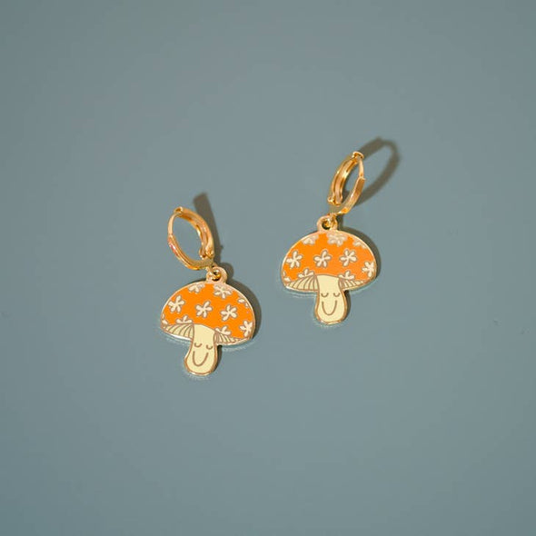 Happy Mushroom Huggie Hoop Earrings