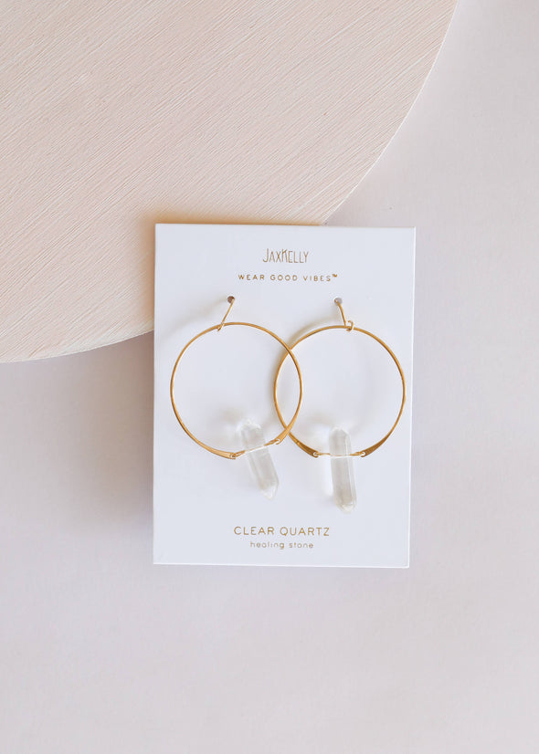 Hoops - Clear Quartz - Gold Earrings