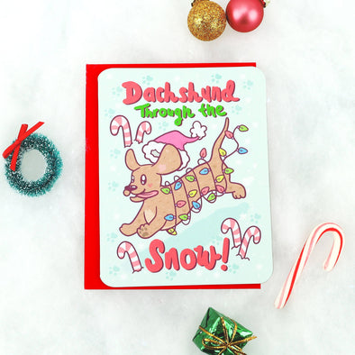 Dachshund Through The Snow Dog Holiday Christmas Card