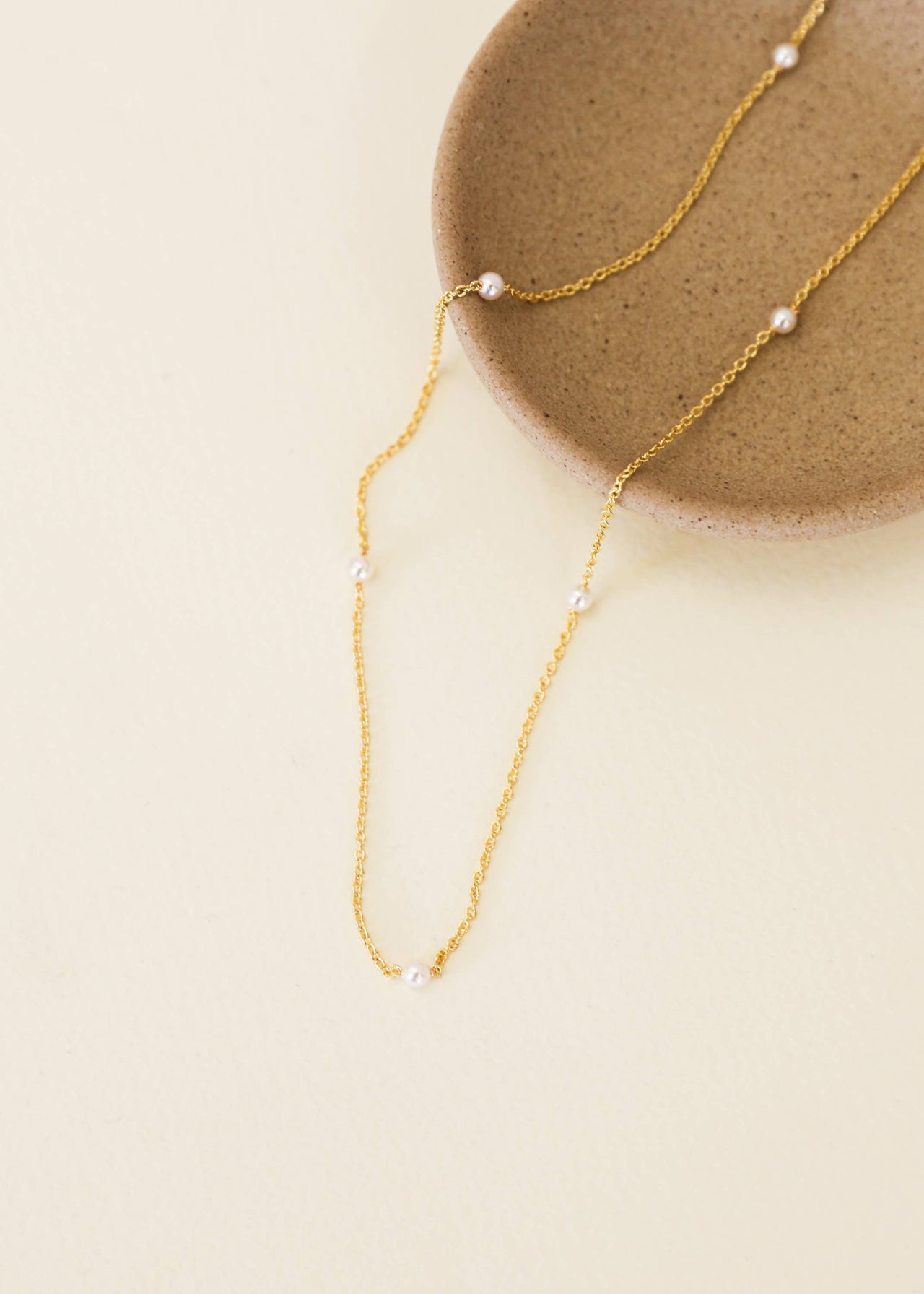 Dainty Pearl Station Necklace - 18k Gold Plated