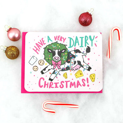 Have A Very Dairy Christmas Cow Christmas Holiday Card