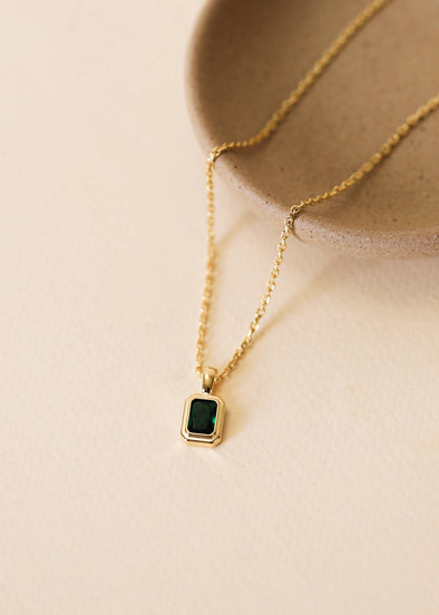 Rectangular Baguette Pendant Necklace - Emerald Green