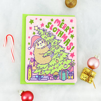 Merry Slothmas Winter Holiday Christmas Card