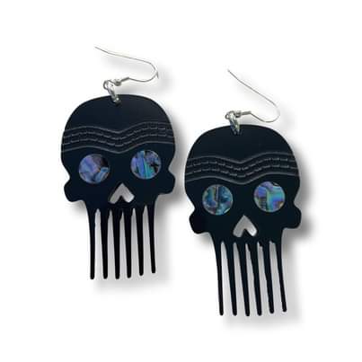 Skull Comb Earrings - Chrome