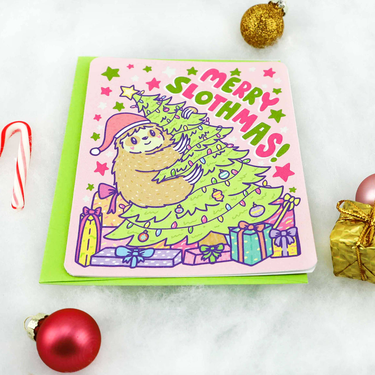 Merry Slothmas Winter Holiday Christmas Card