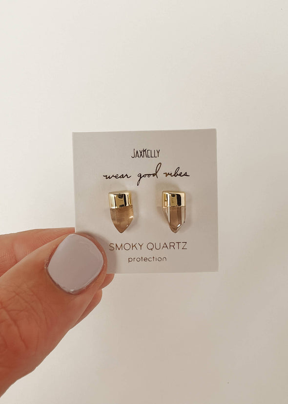 Gold Dip Point - Smoky Quartz - Gold Earrings