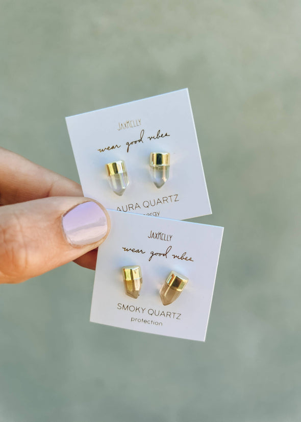 Gold Dip Point - Smoky Quartz - Gold Earrings