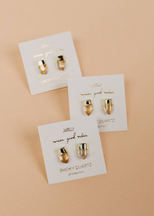 Gold Dip Point - Smoky Quartz - Gold Earrings