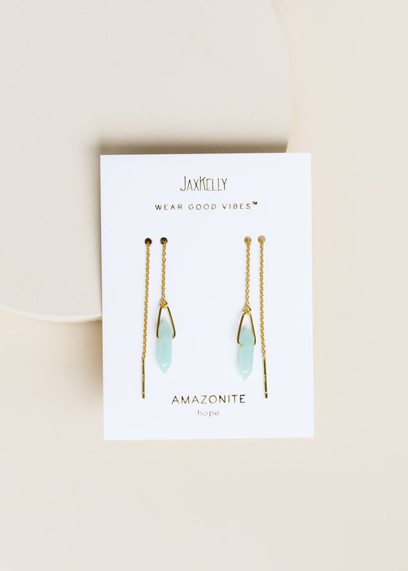 Threader - Amazonite - Gold Earrings