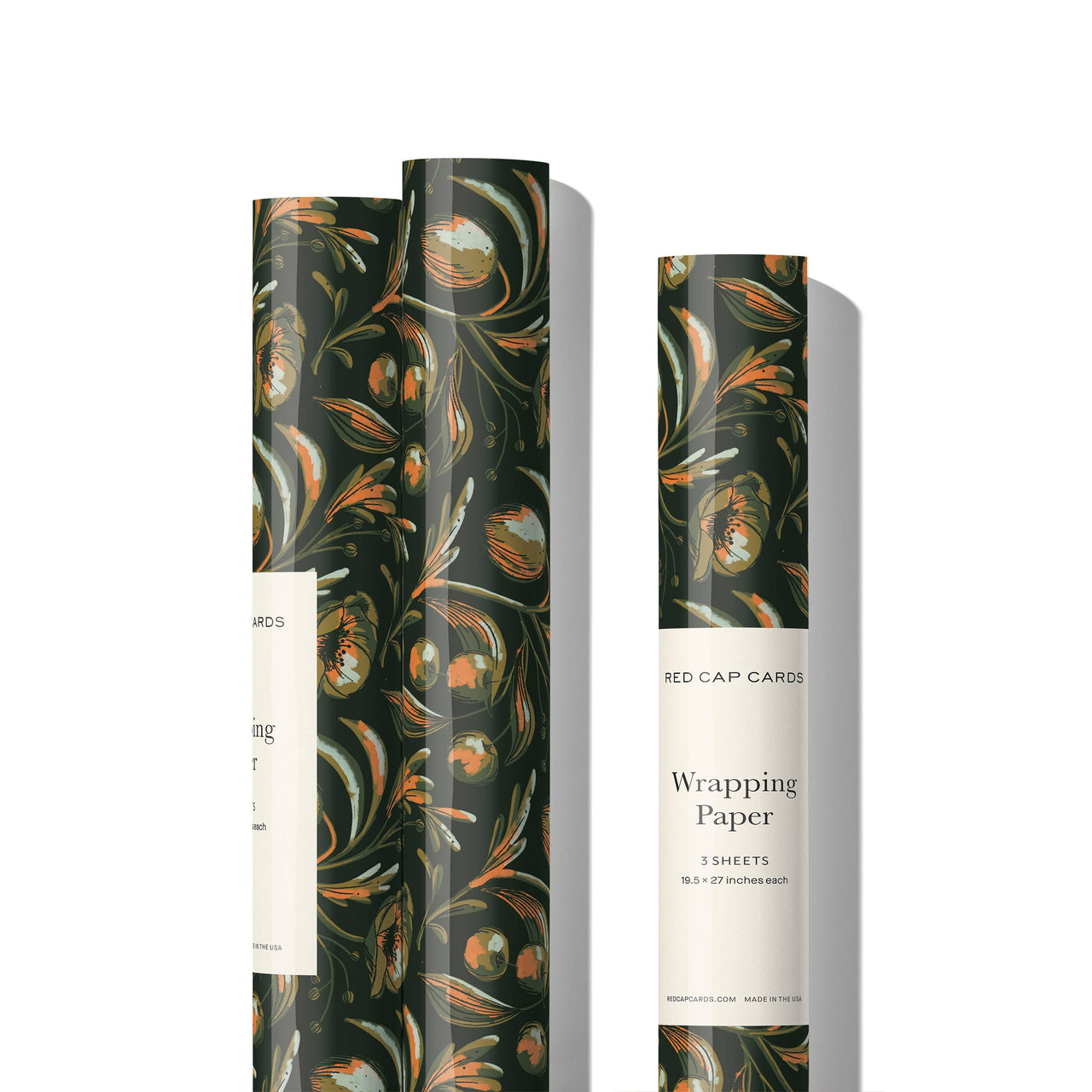 Midnight Flowers holiday wrapping paper: Rolls of 3 sheets