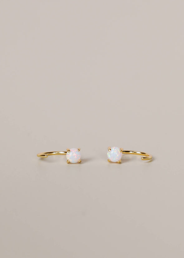 Huggies - White Opal - Gold Earrings