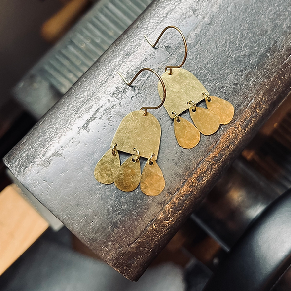 Rain Cloud Earrings - Brass + Black