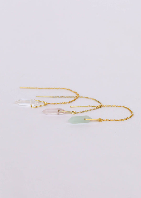 Threader - Amazonite - Gold Earrings