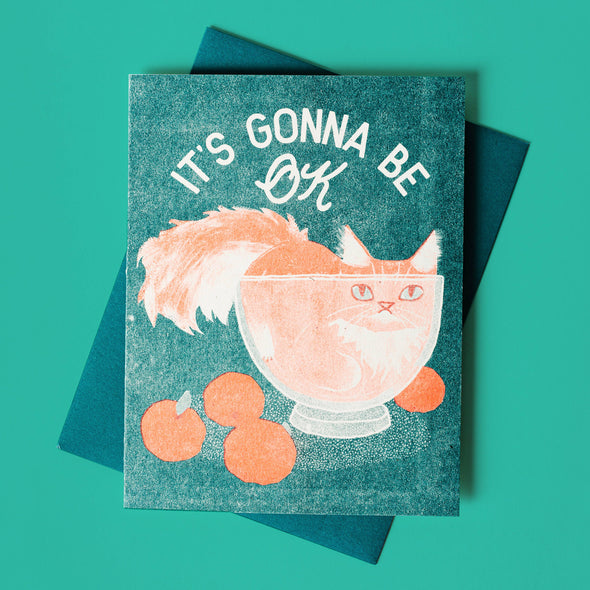 It's Gonna Be OK Cat - Risograph Card