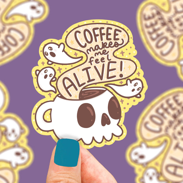 Coffee Makes Me Feel Alive Holiday Gift Vinyl Sticker