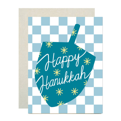 Hanukkah Dreidel Checkered Retro Holiday Card