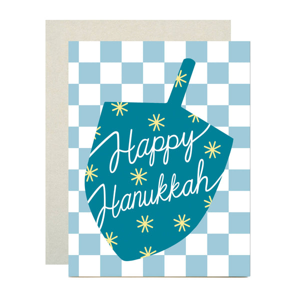 Hanukkah Dreidel Checkered Retro Holiday Card