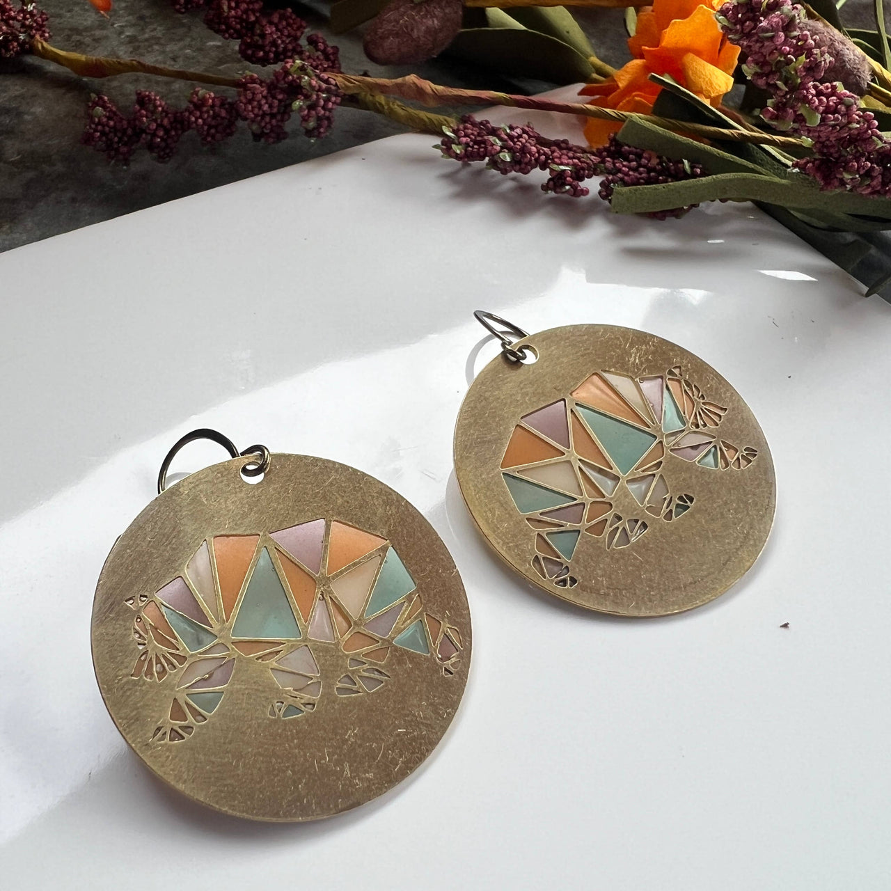 Grizzly // stained glass resin earrings