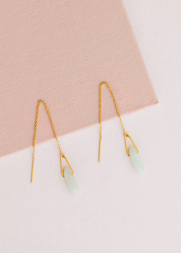 Threader - Amazonite - Gold Earrings