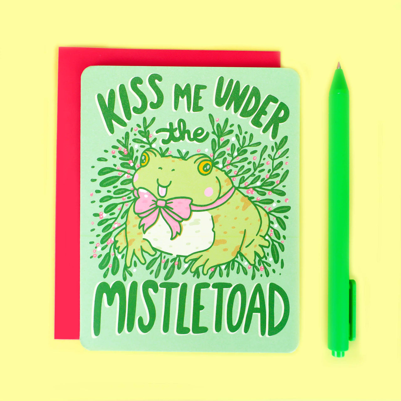 Kiss Me Under the Mistletoad Funny Pun Holiday Winter Card