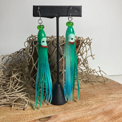 Large Hoochie Earrings - Green and Blue