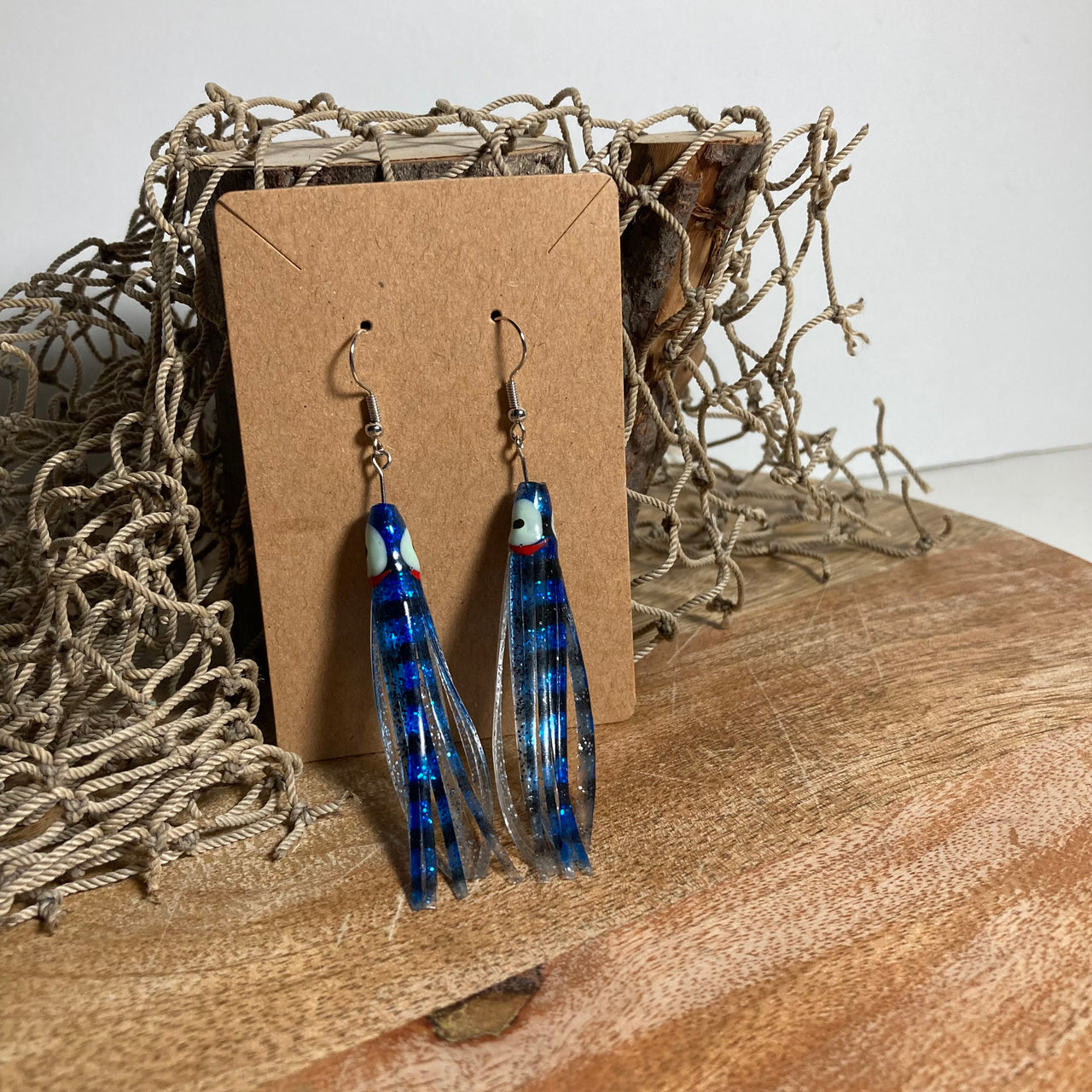 Medium Hoochie Earrings - Blue and Silver