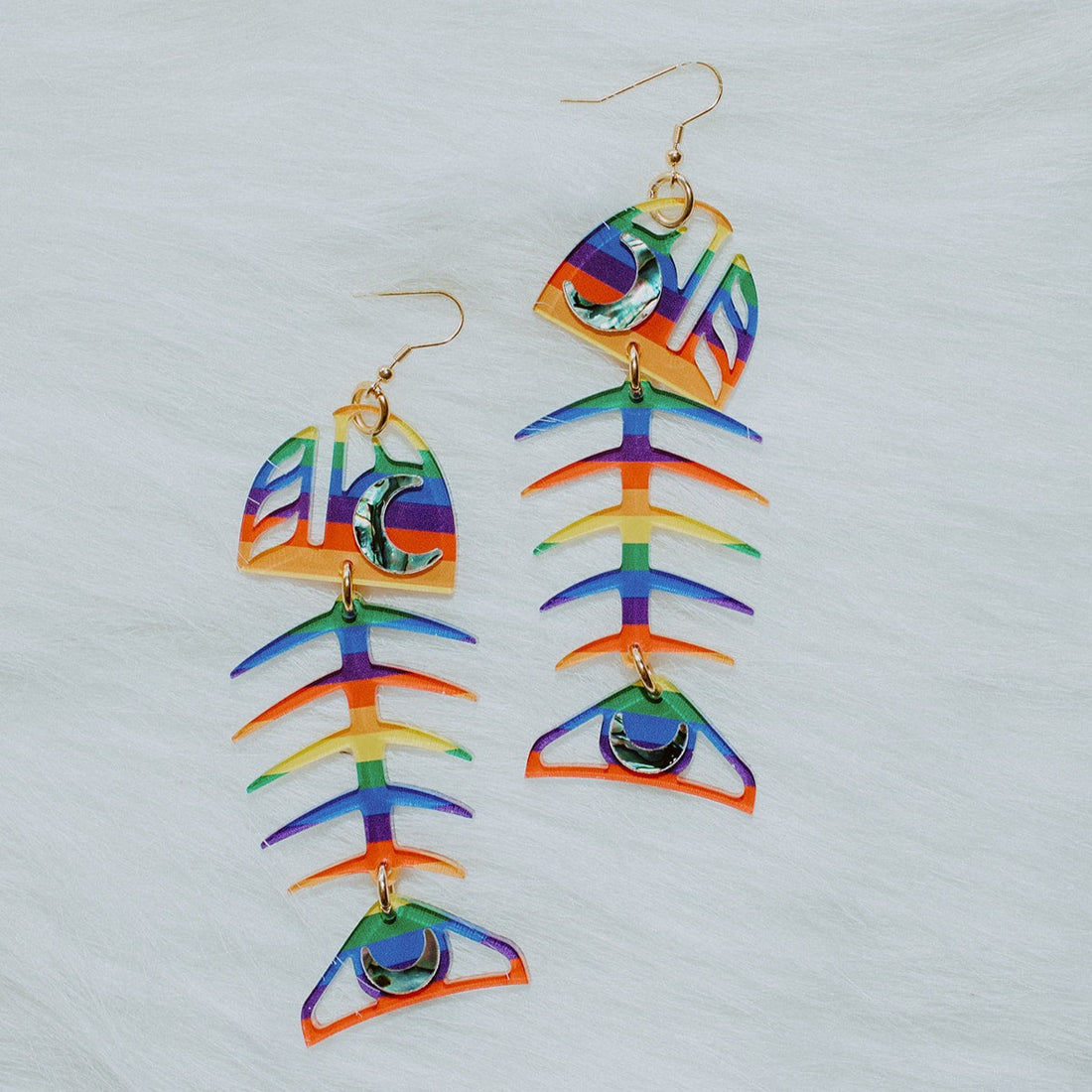 Medium Salmon Ghost Earrings - PRIDE Rainbow