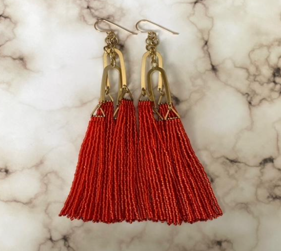 Criss Cross Arch Earrings - Satin Lined Coral Red (Set B)