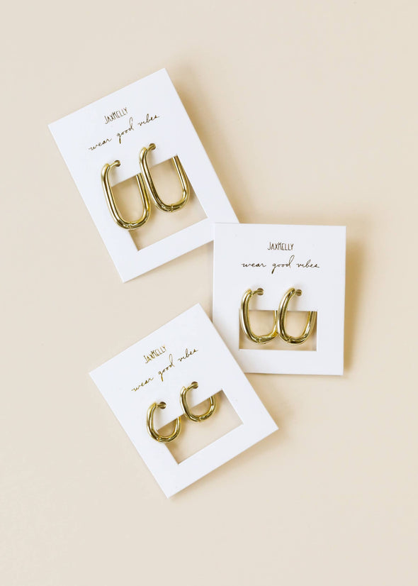 Gold Hoop - Large Rectangle - Earrings