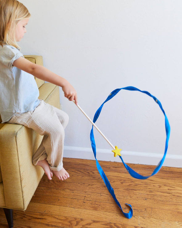 Star Silk & Wood Streamer - Wand for Pretend Play