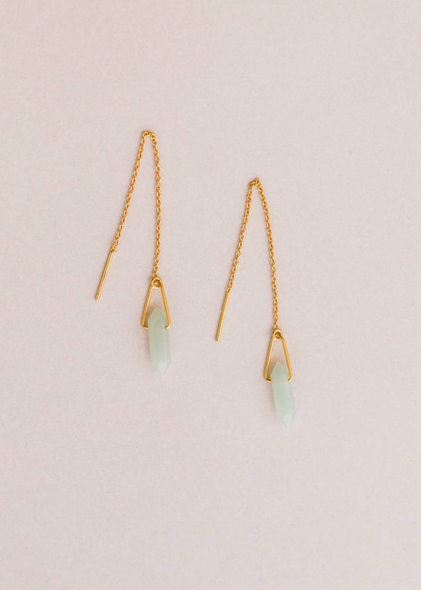 Threader - Amazonite - Gold Earrings