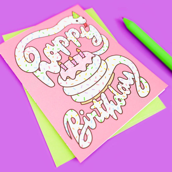 Snake Lettering Happy Birthday Card