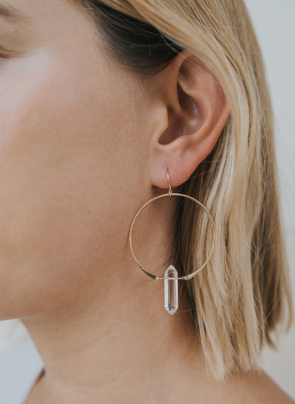 Hoops - Clear Quartz - Gold Earrings