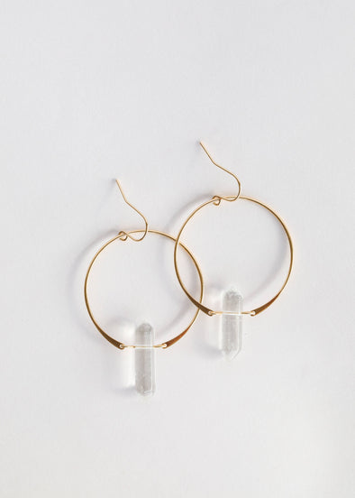 Hoops - Clear Quartz - Gold Earrings