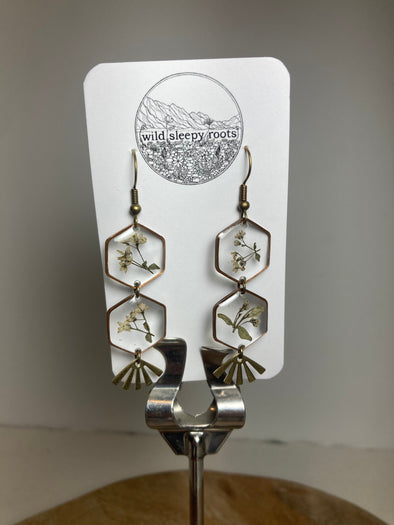 Northern Bedstraw Hexagon Earrings