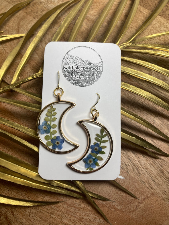 Forget-me-not + Jacob's Ladder Moon Earrings