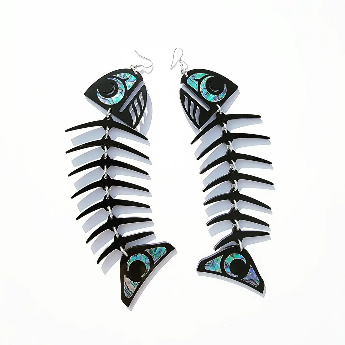 Large Salmon Ghost Earrings - Black