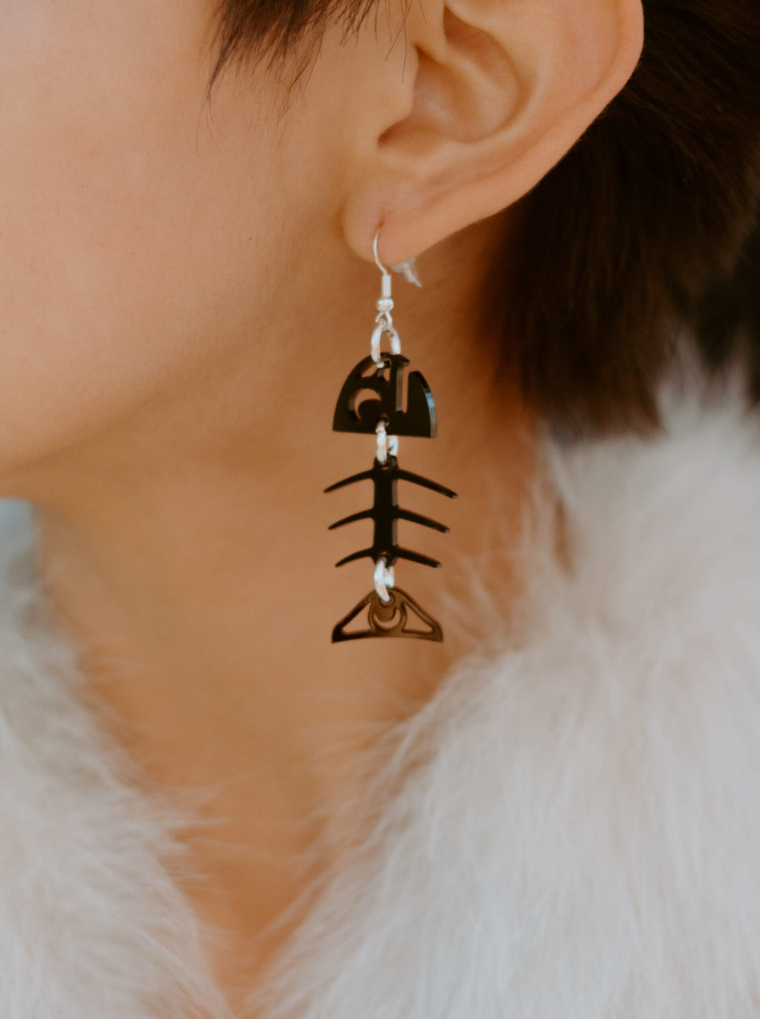 Small Salmon Ghost Earrings - Black