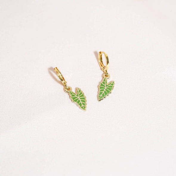 Alocasia Polly Leaf Huggie Hoop Earrings