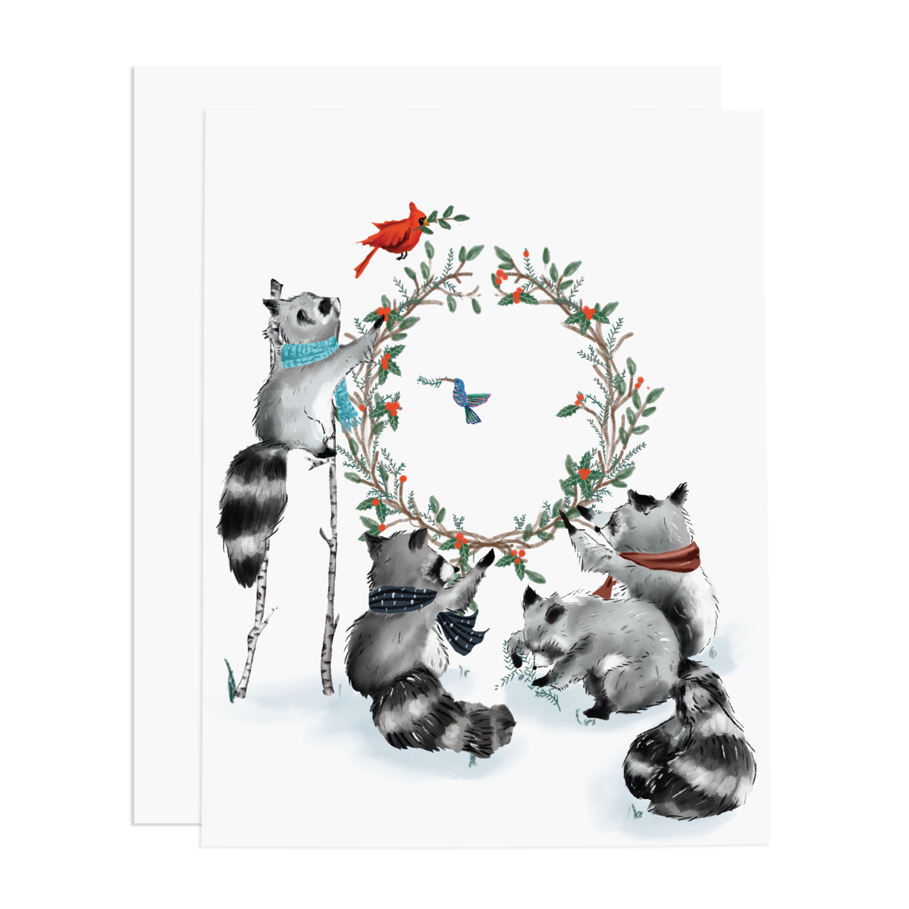 Raccoon Family Wreath Card