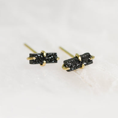 Black Bar Druzy Studs