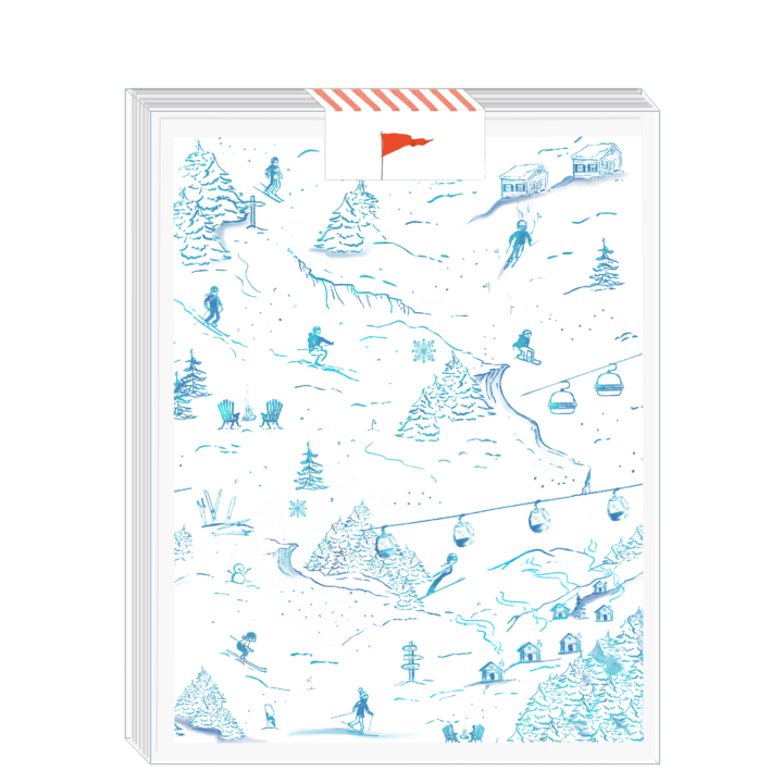 Ski Blue Toile Card Set of 8