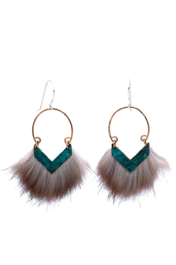 Mini Patina Deep V Sea Otter Fur Earrings