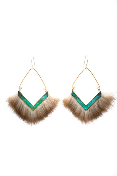 Patina Deep V Sea Otter Fur Earring