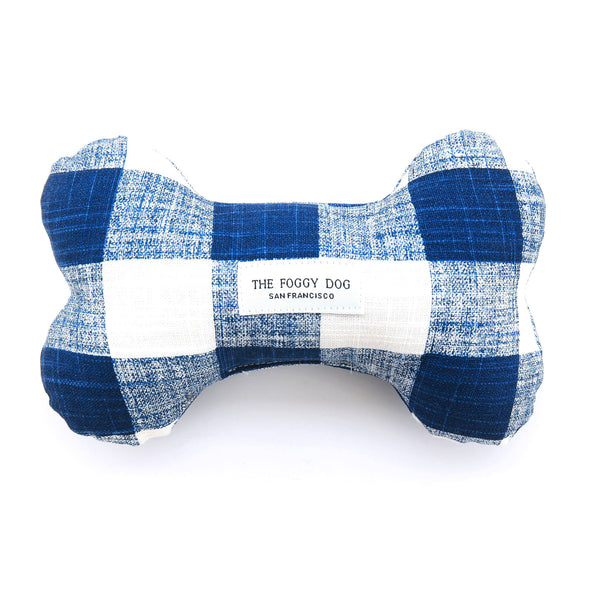 Navy Blue Gingham Dog Bone Squeaky Toy