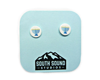 Menorah Hannukah Stud Earrings